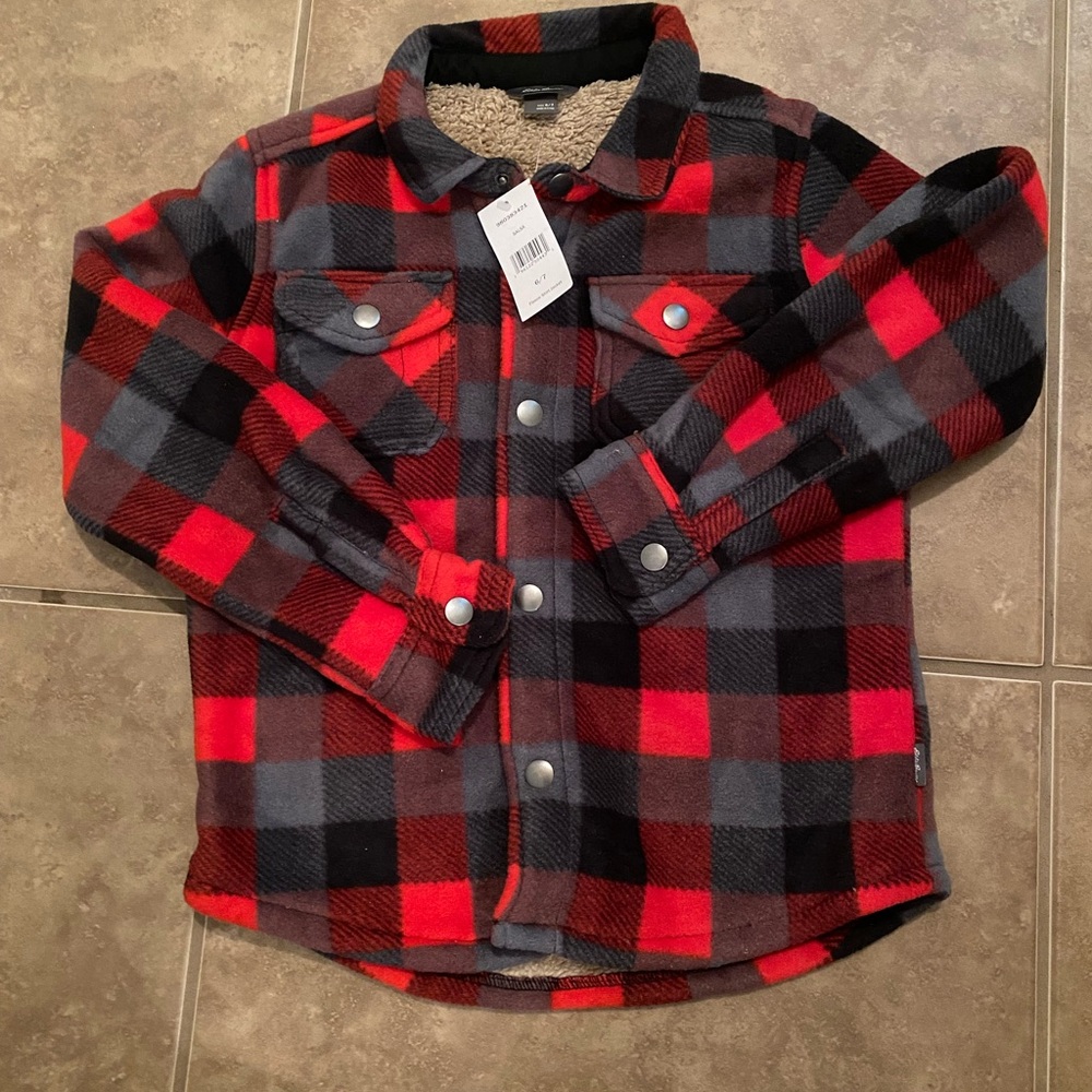 Kids Red and Black Plaid Coat
